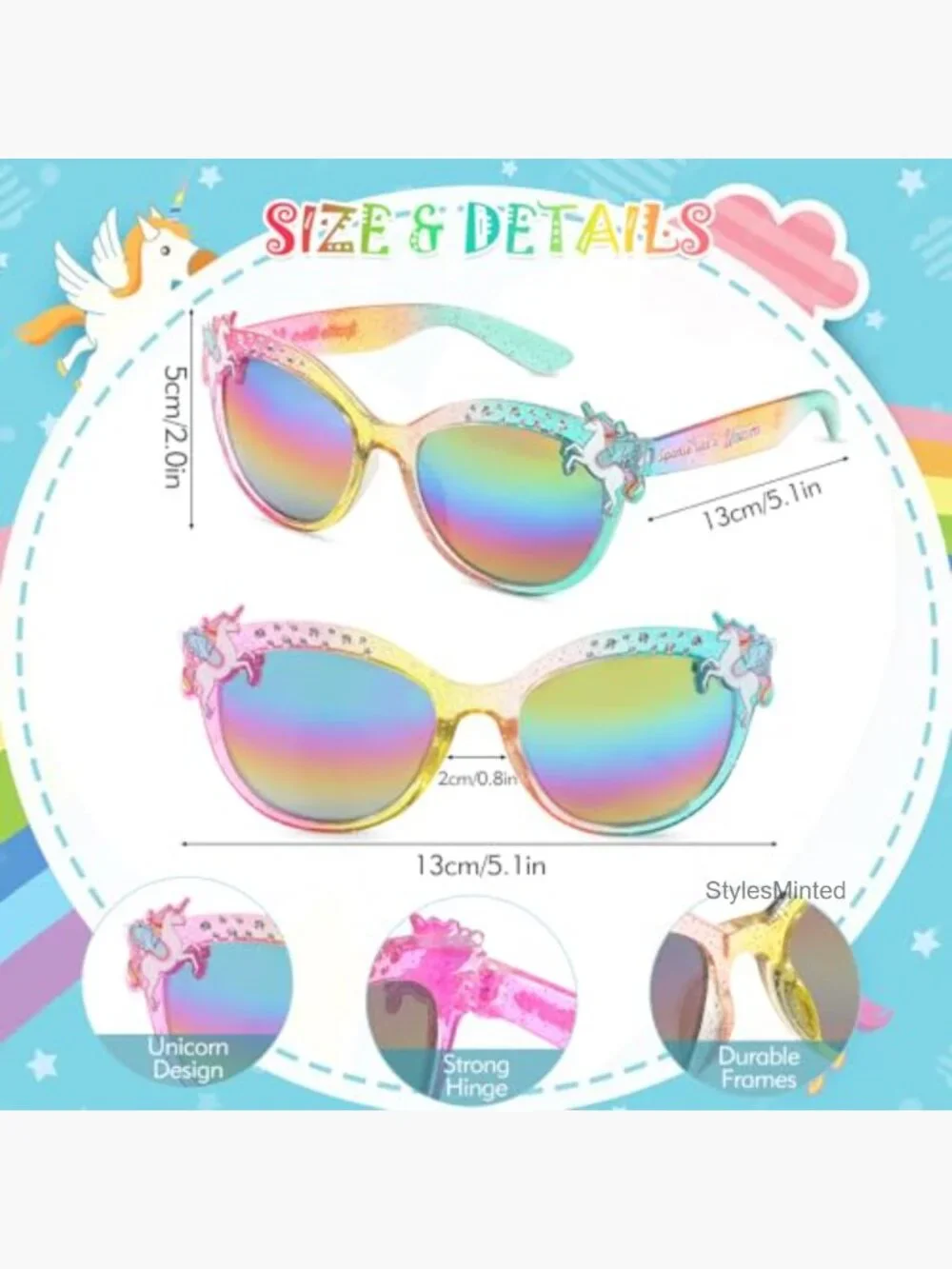 Unicorn Heart Glitter Kids Sunglasses UV Protection with Pouch
